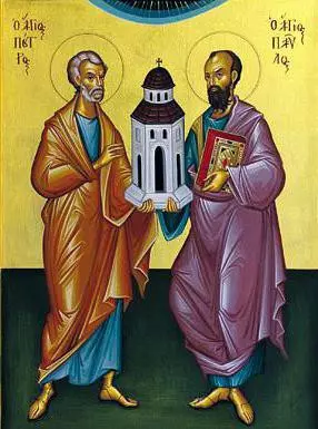 Икона Петра и Павла с церковью