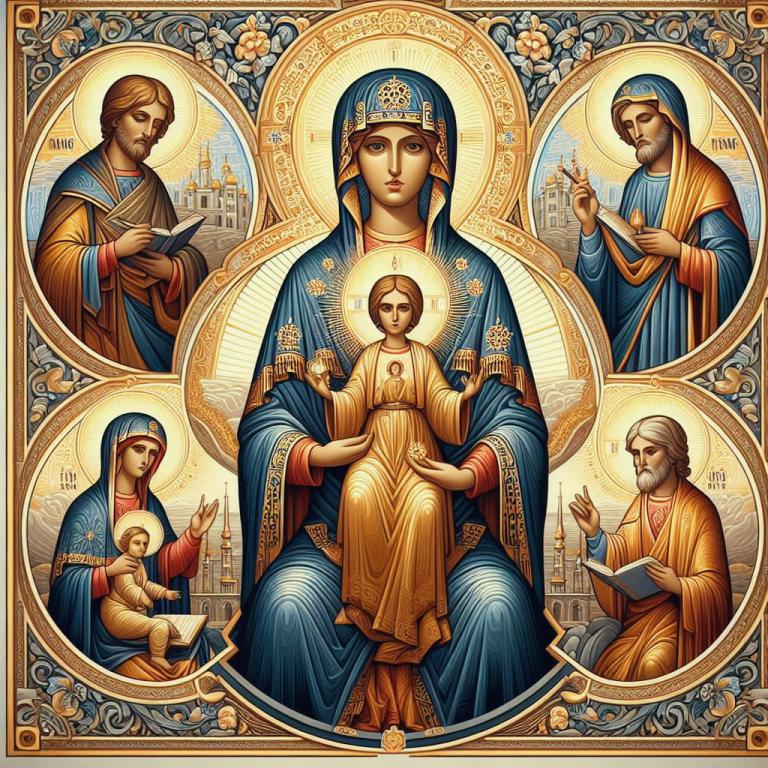 Четырехчастная икона Божией Матери: Описание четырехчастной иконы Божьей Матери