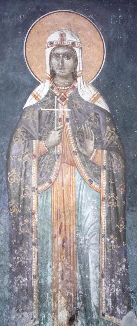 Святая великомученица Варвара. Фреска из церкви Благовещения. Грачаница. Косово. Сербия. Около 1318 года.