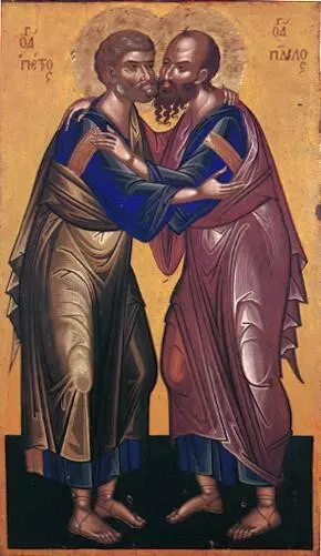 Икона Петра и Павла в объятиях