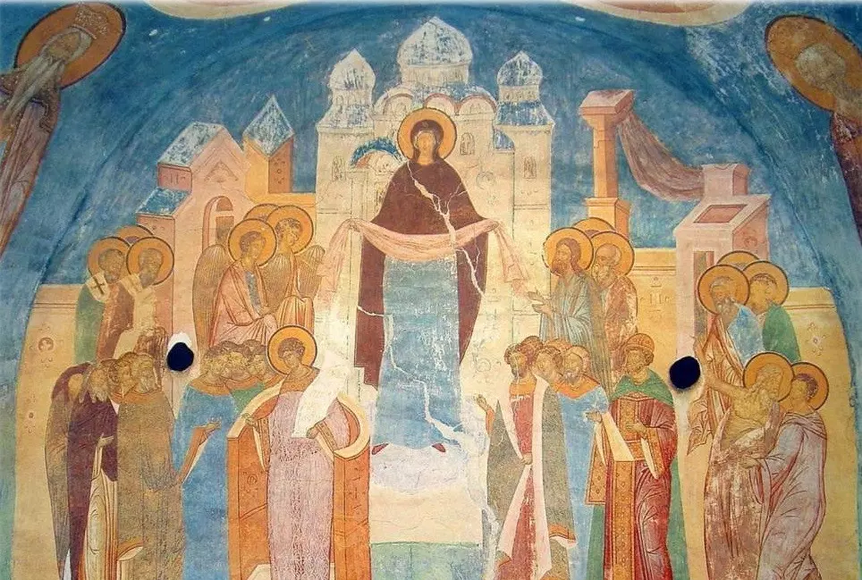 Защита Девы Марии. Фреска Ферапонтова монастыря. Дионисий, 1502 г