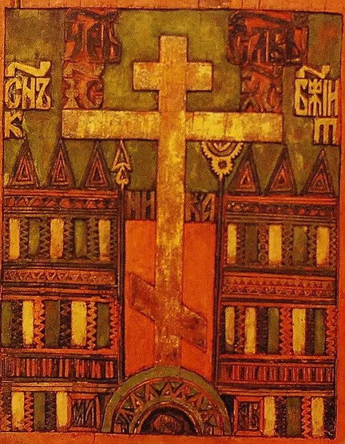 Резная деревянная икона Голгофский крест. Выг, конец 18 века.